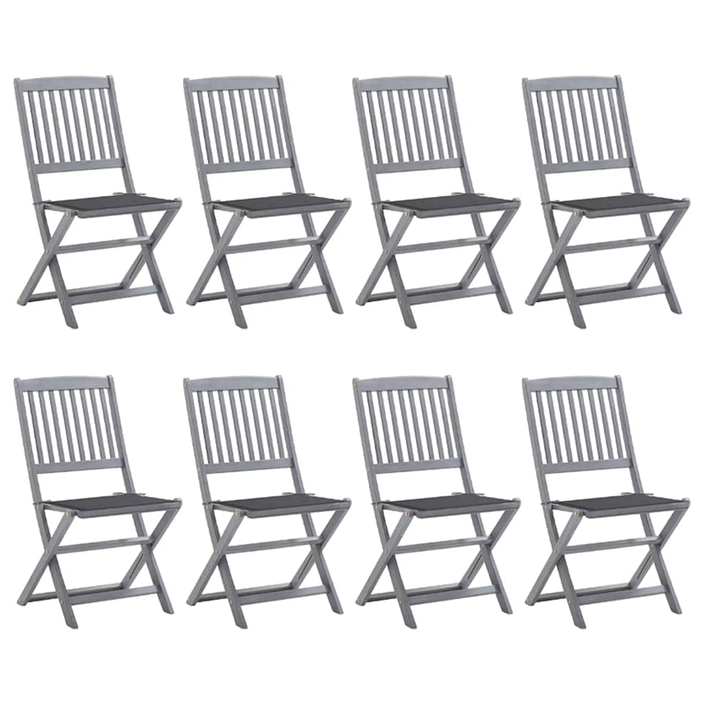 Cadeiras de exterior dobráveis 8pcs c/ almofadões acácia maciça