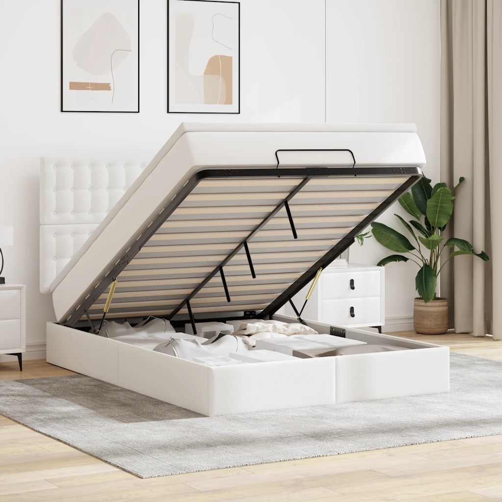Estrutura de cama otomana com colchão 140x190 cm branca