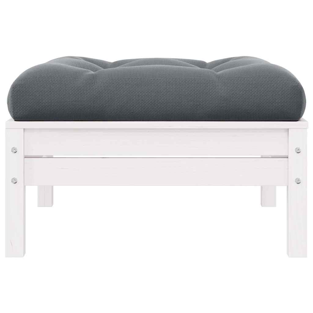 Apoio pés p/ jardim com almofadão antracite pinho maciço branco