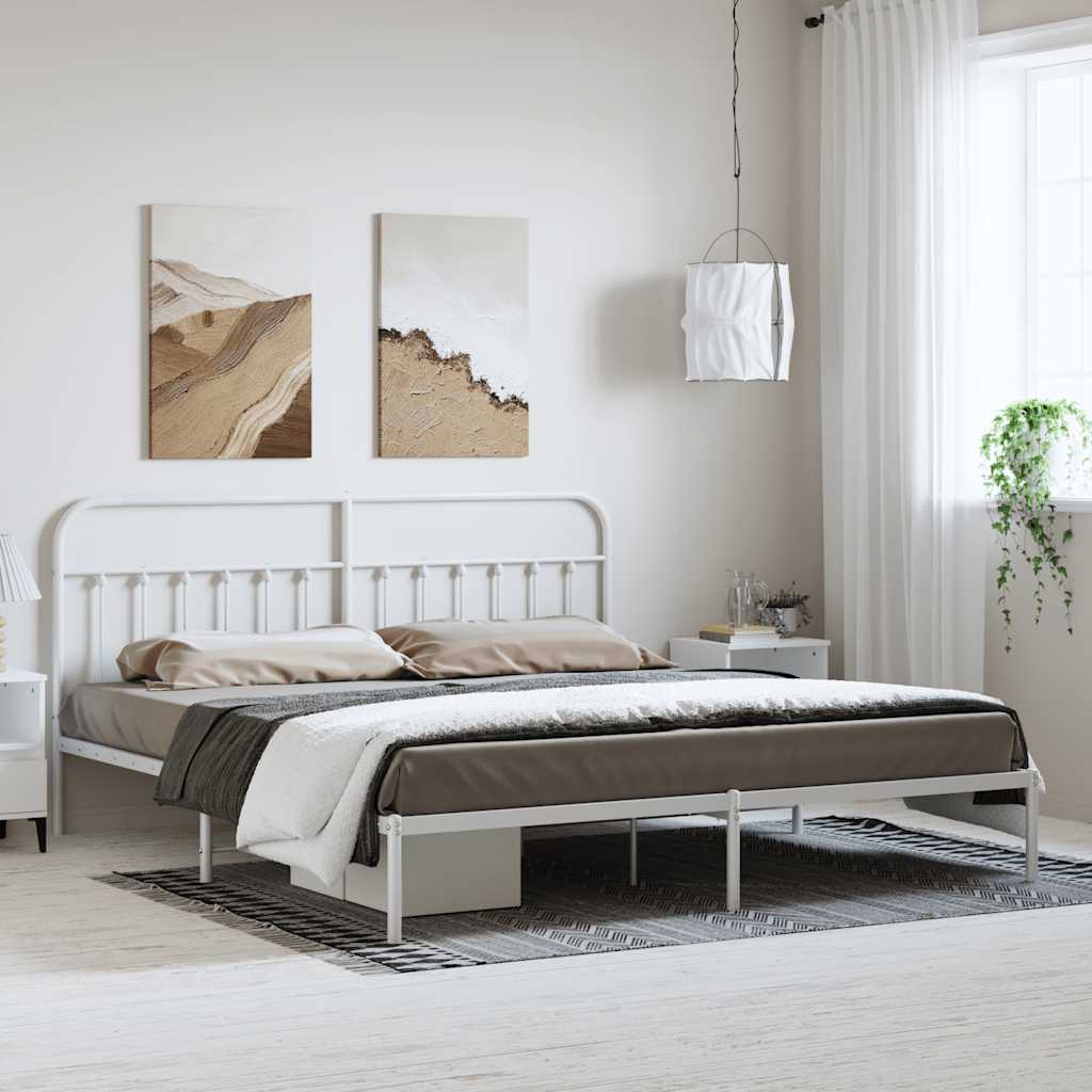 Estrutura de cama com cabeceira 193x203 cm metal branco