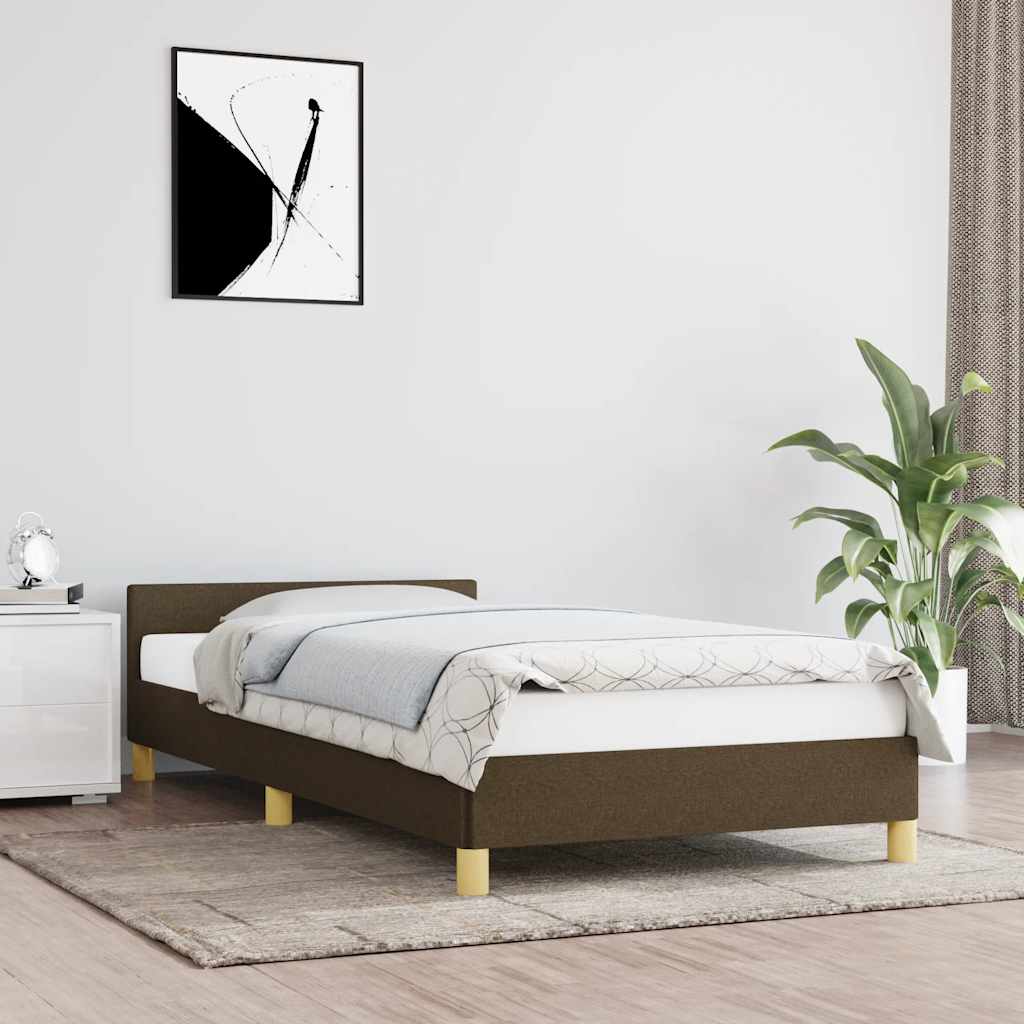 Estrutura de cama sem colchão 100x200 cm tecido castanho-escuro