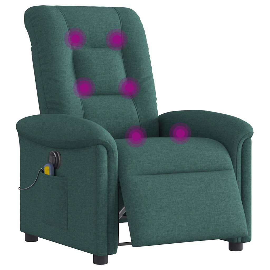 Poltrona reclinável de massagens elétrica tecido verde-escuro