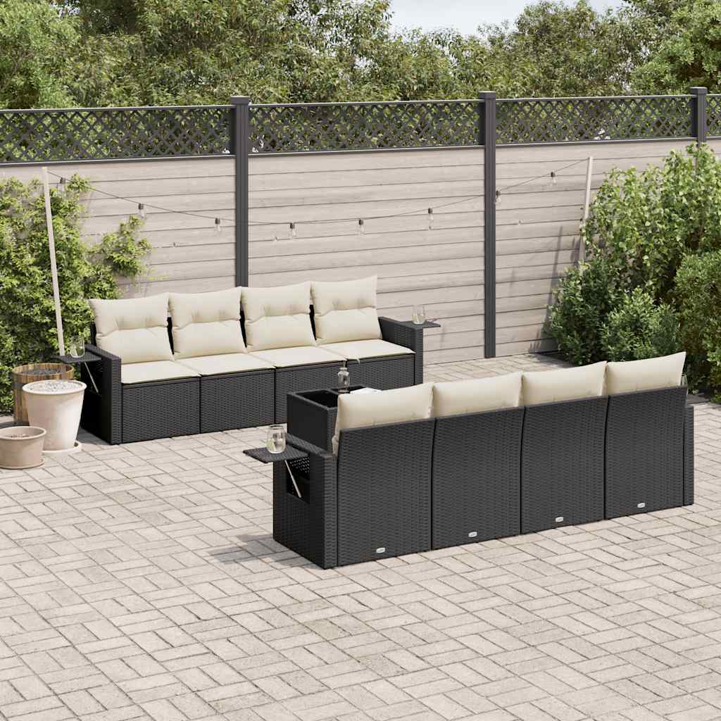 9 Pcs conjunto de sofás p/ jardim c/ almofadões vime PE preto