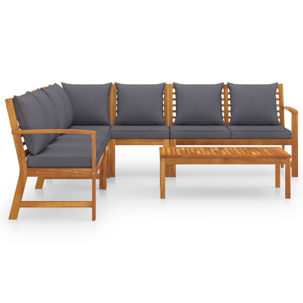 6 Pcs conjunto lounge de jardim c/ almofadões acácia maciça