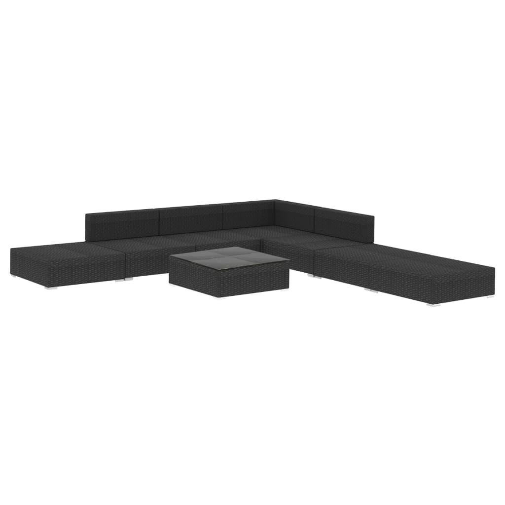 8 Pcs conjunto lounge de jardim c/ almofadões vime PE preto