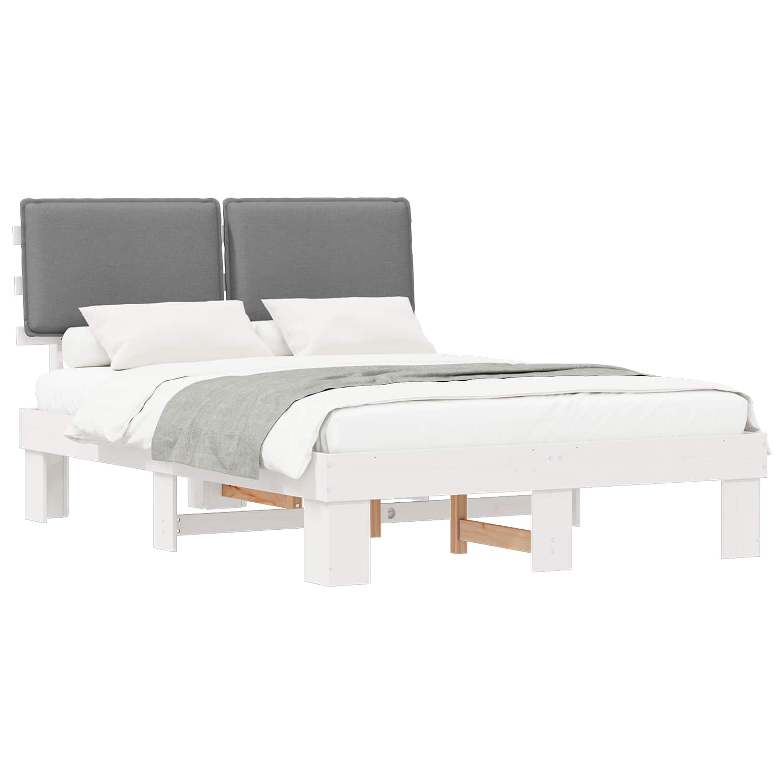 Estrutura de cama com cabeceira estofada cinzento-claro