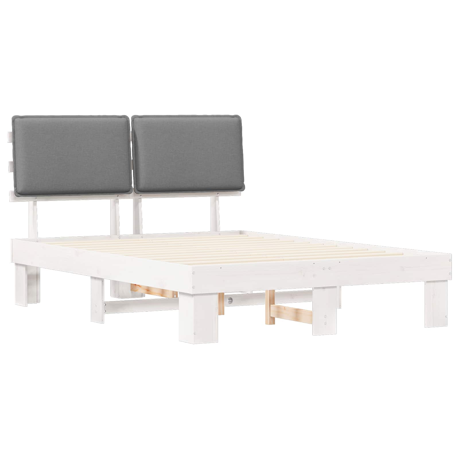 Estrutura de cama com cabeceira estofada cinzento-claro