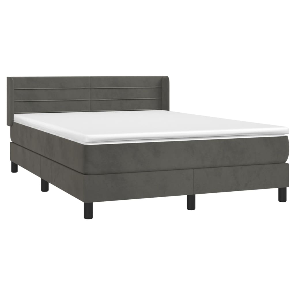Cama com molas/colchão 140x190 cm veludo cinzento-escuro