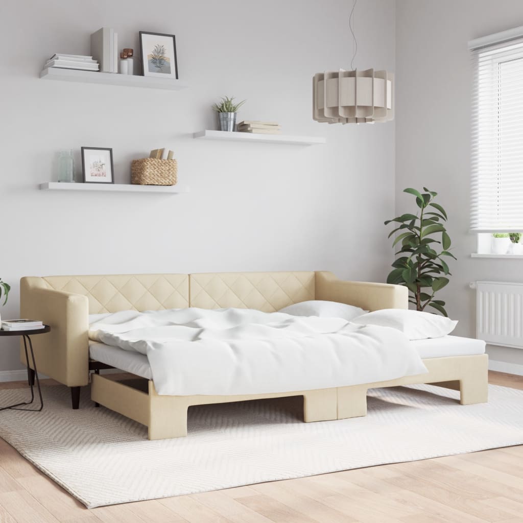 Sofá-cama com gavetão 90x200 cm tecido cor creme