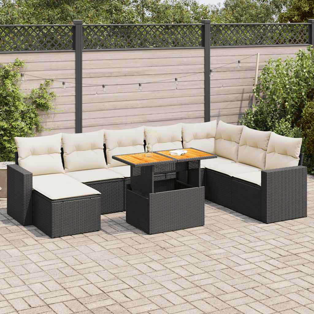 9 Pcs conjunto de sofás p/ jardim c/ almofadões vime PE preto