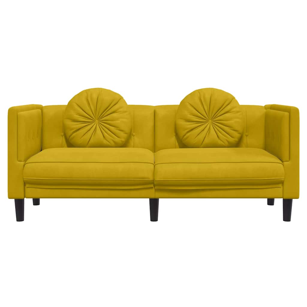Sofá com almofadões 2 lugares veludo amarelo