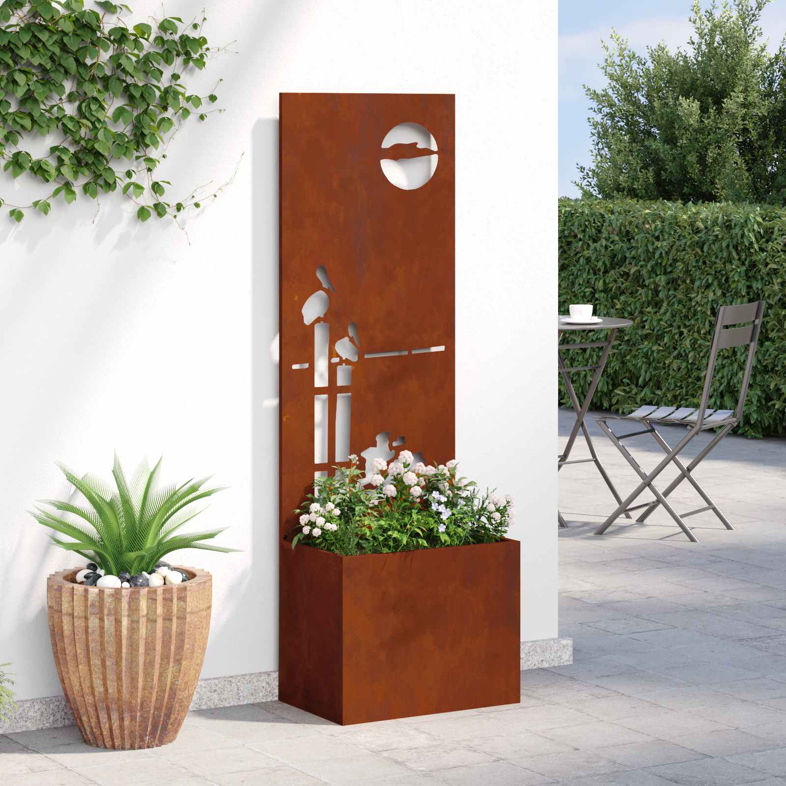 Tela de privacidade para jardim ferro enferrujado aço corten
