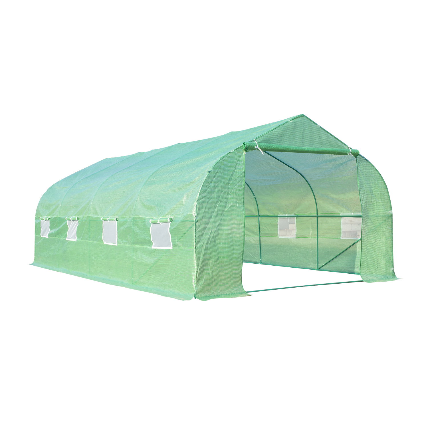 Estufa tipo túnel de jardim 600x300x200cm para cultivo de plantas verduras com 8 janelas e porta enroláveis com zíper aço verde
