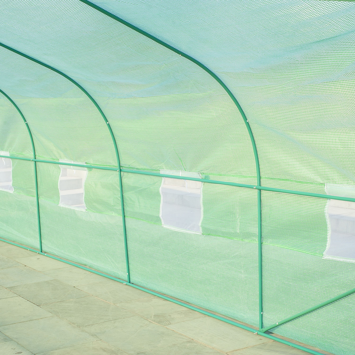 Estufa tipo túnel de jardim 600x300x200cm para cultivo de plantas verduras com 8 janelas e porta enroláveis com zíper aço verde