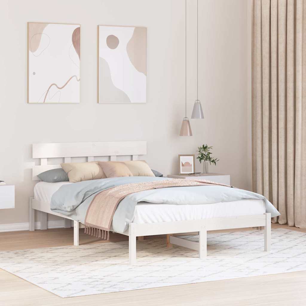 Estrutura da cama branco 140 x 190 cm madeira de pinho maciça