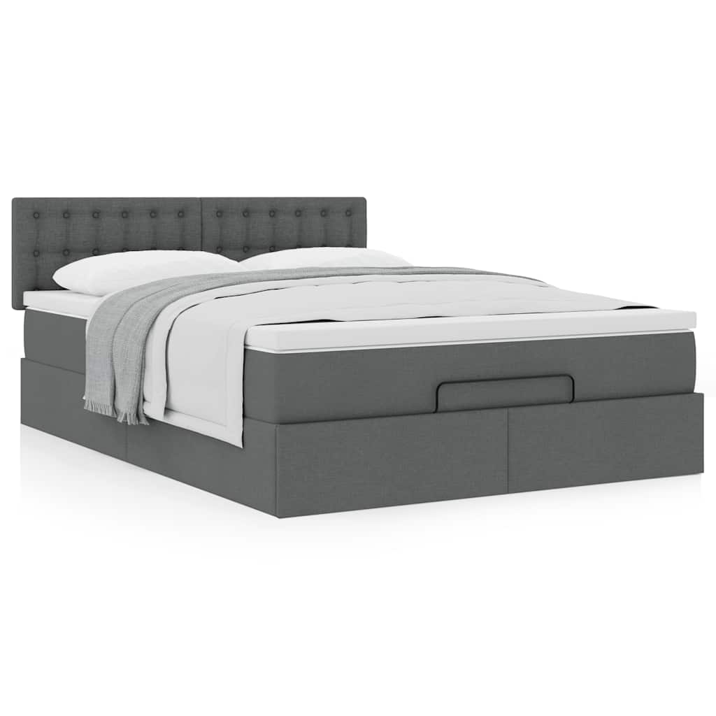 Cama otomana com colchão 140x190 cm tecido cinzento escuro