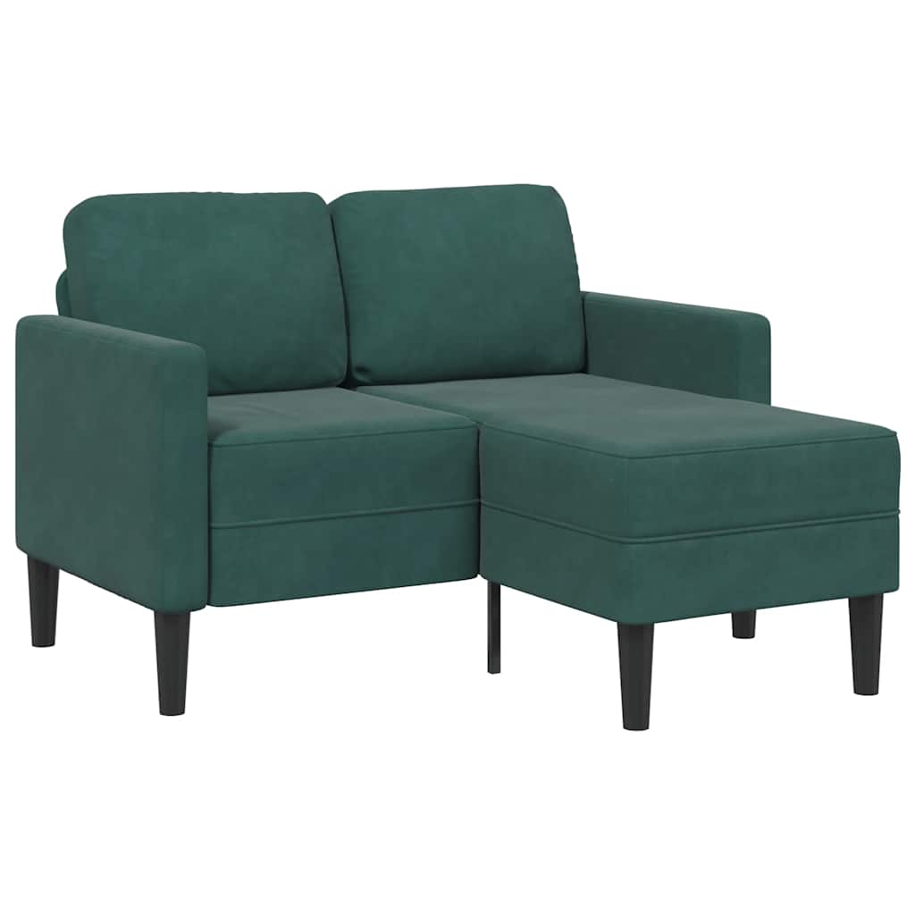 Sofá 2 lugares com chaise em l 125 cm veludo verde-escuro