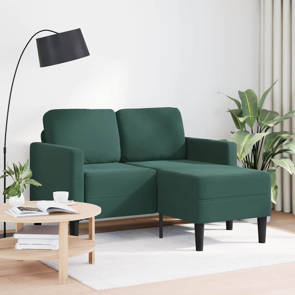 Sofá 2 lugares com chaise em l 125 cm veludo verde-escuro
