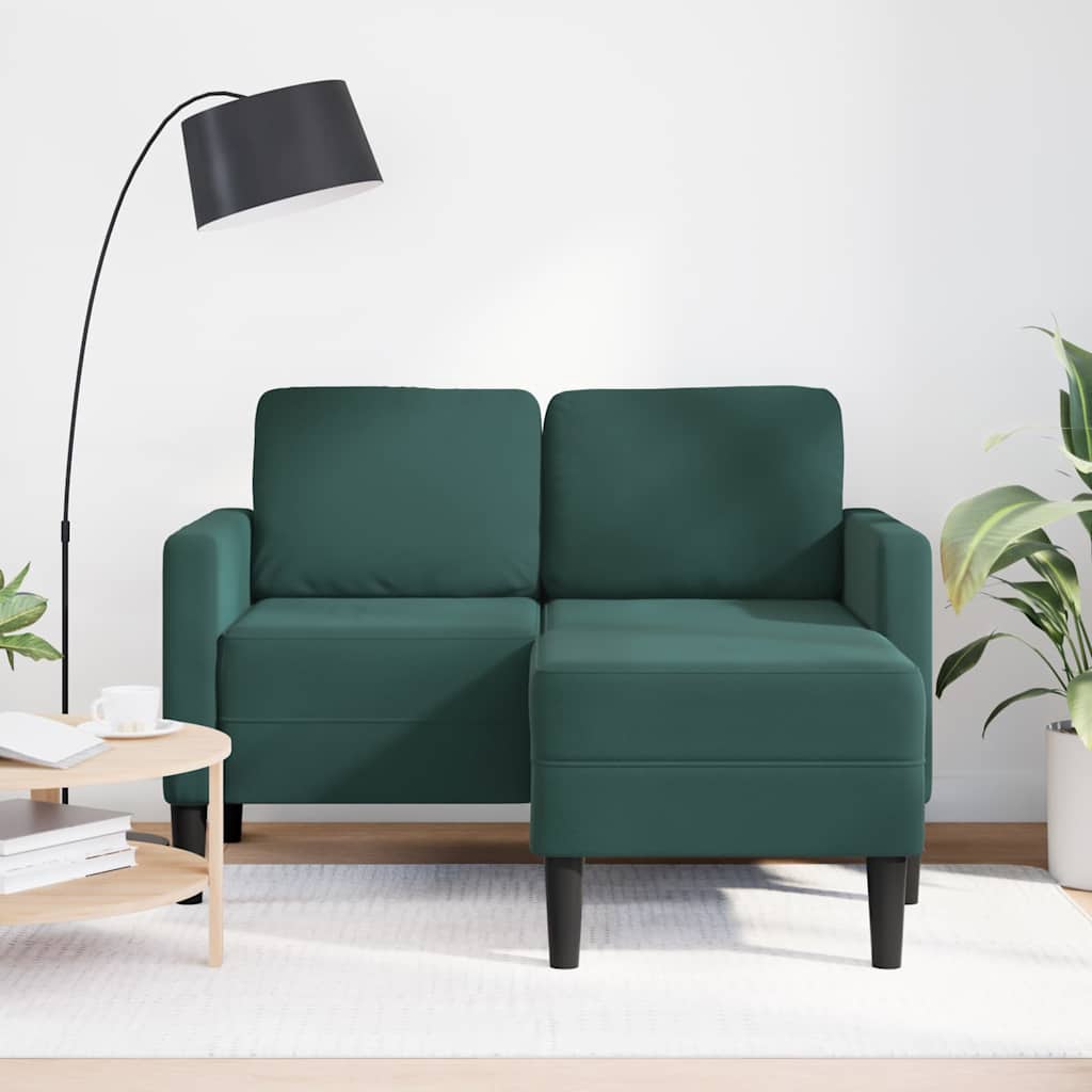 Sofá 2 lugares com chaise em l 125 cm veludo verde-escuro