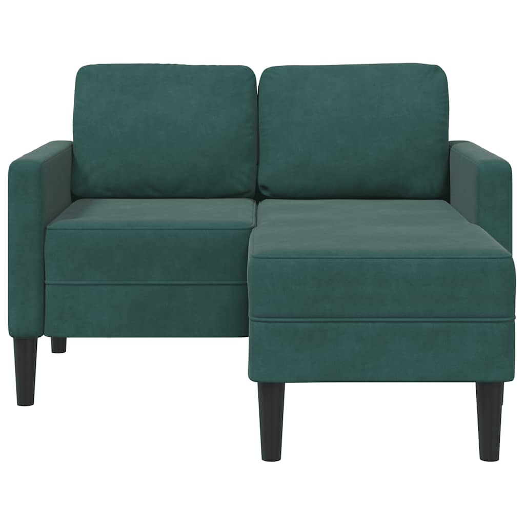 Sofá 2 lugares com chaise em l 125 cm veludo verde-escuro