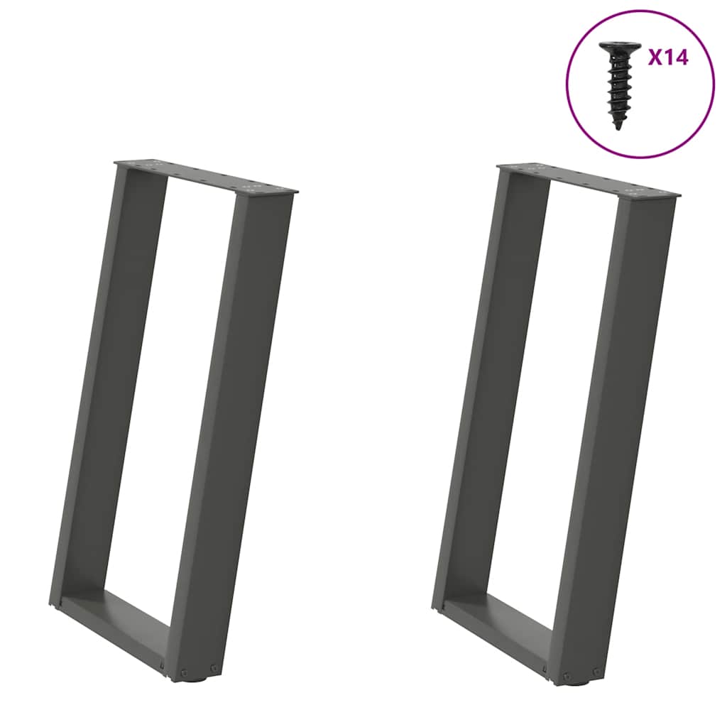 Pés para mesa de jantar em formato de u, 2 peças, antracite, 60x(72-73) cm, aço