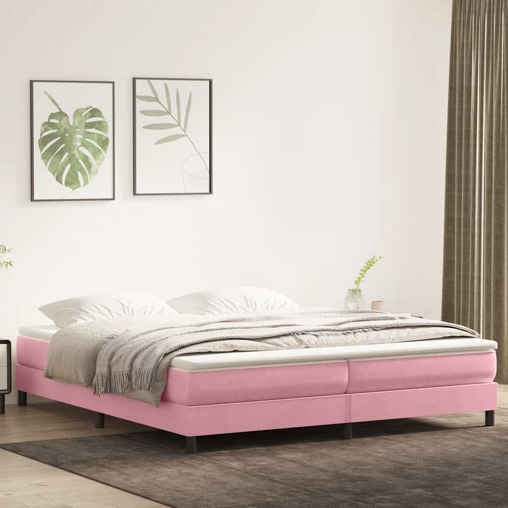 Cama com molas sem colchão 200x220 cm veludo rosa