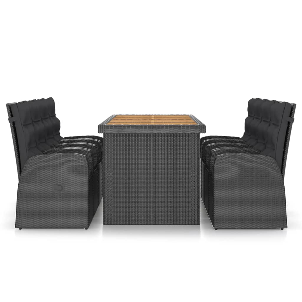 9 Pcs conjunto jantar exterior com almofadões vime PE preto