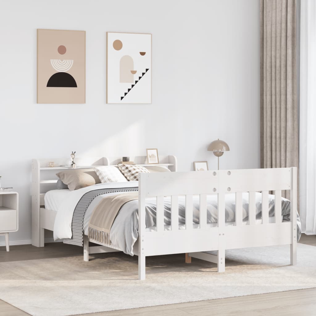Cama sem colchão 140x200 cm madeira de pinho maciça branco