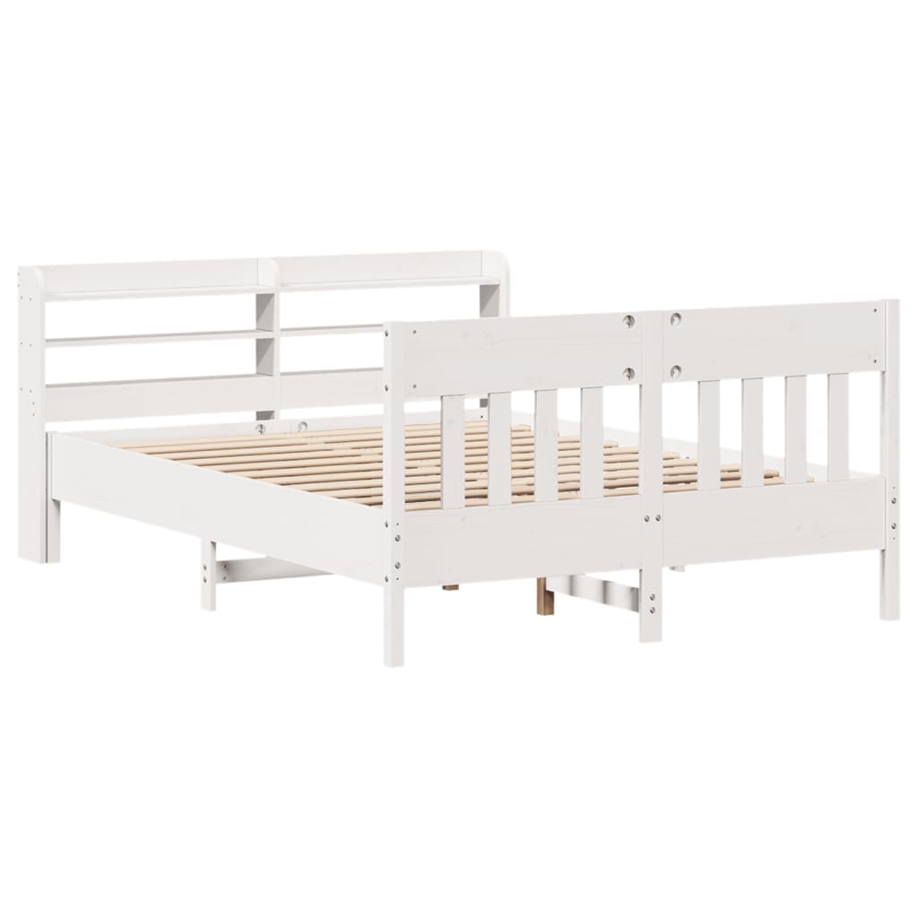 Cama sem colchão 140x200 cm madeira de pinho maciça branco