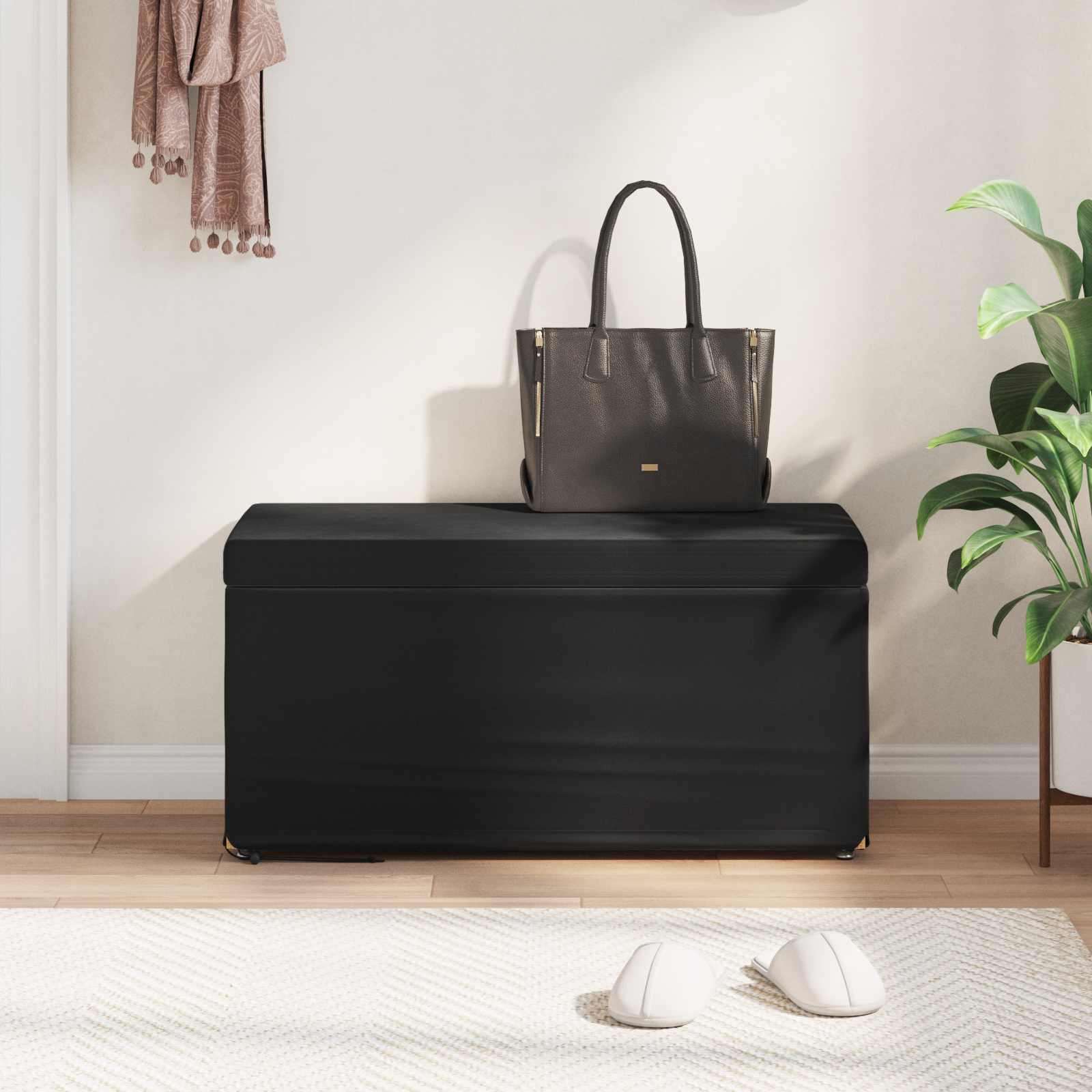 Banqueta preto 81 x 41 x 40 cm veludo e madeira de engenharia