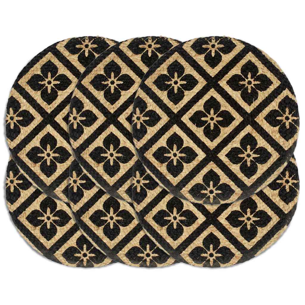 Individuais de mesa 6 pcs juta 38 cm redondo preto