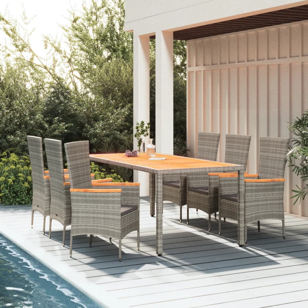 7 Pcs conjunto de jantar p/ jardim c/ almofadões vime PE cinza