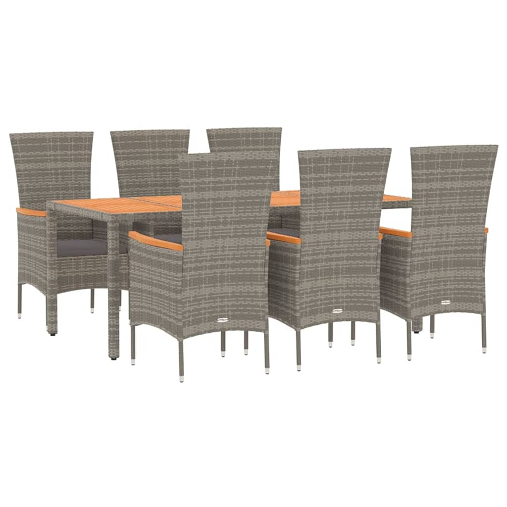 7 Pcs conjunto de jantar p/ jardim c/ almofadões vime PE cinza