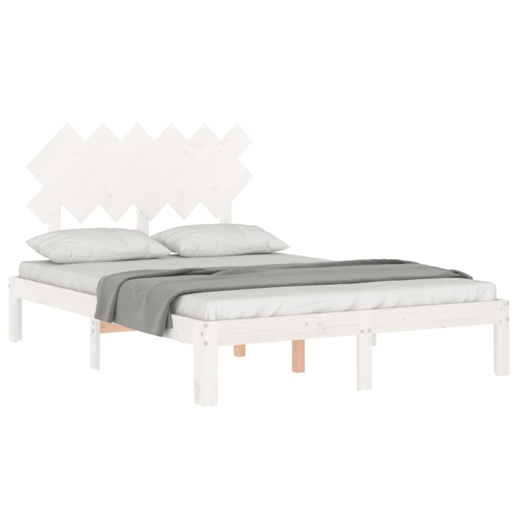 Estrutura de cama de casal com cabeceira madeira maciça branco