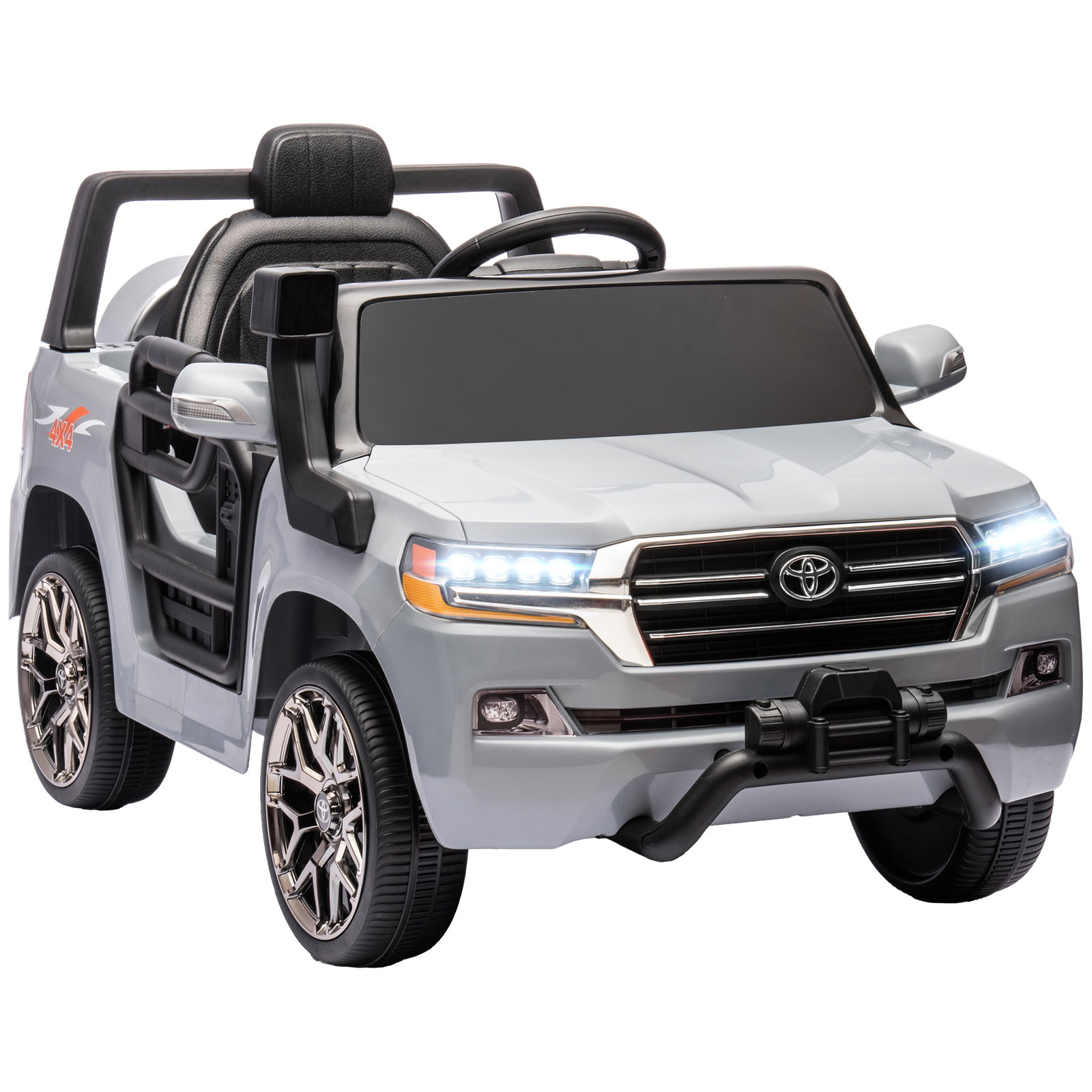 Carro elétrico para crianças toyota land cruiser 12v com faróis buzina arranque lento e música mp3 107x65x55,5 cm cinza