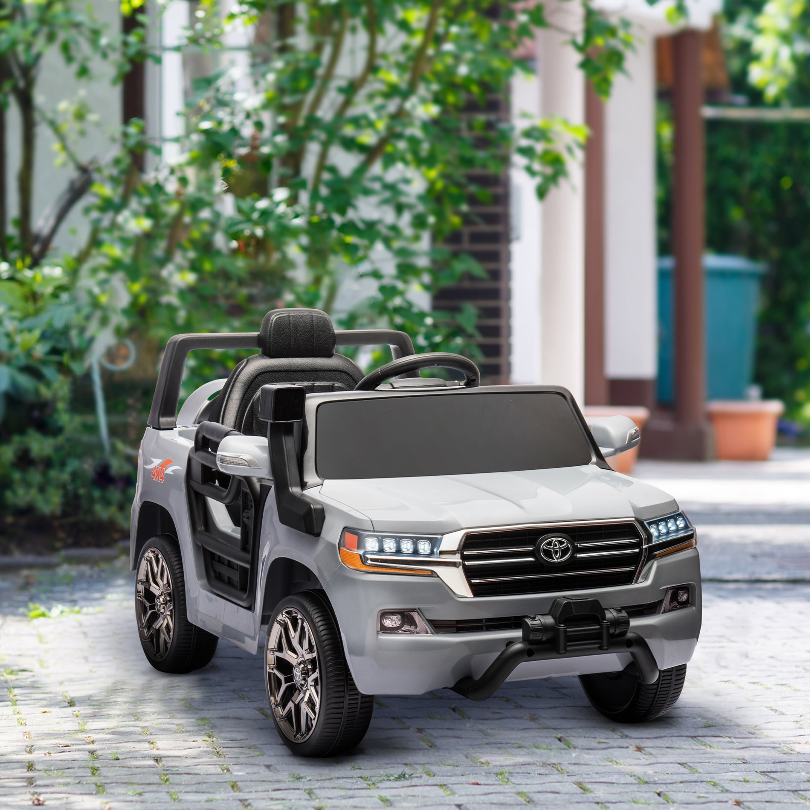 Carro elétrico para crianças toyota land cruiser 12v com faróis buzina arranque lento e música mp3 107x65x55,5 cm cinza