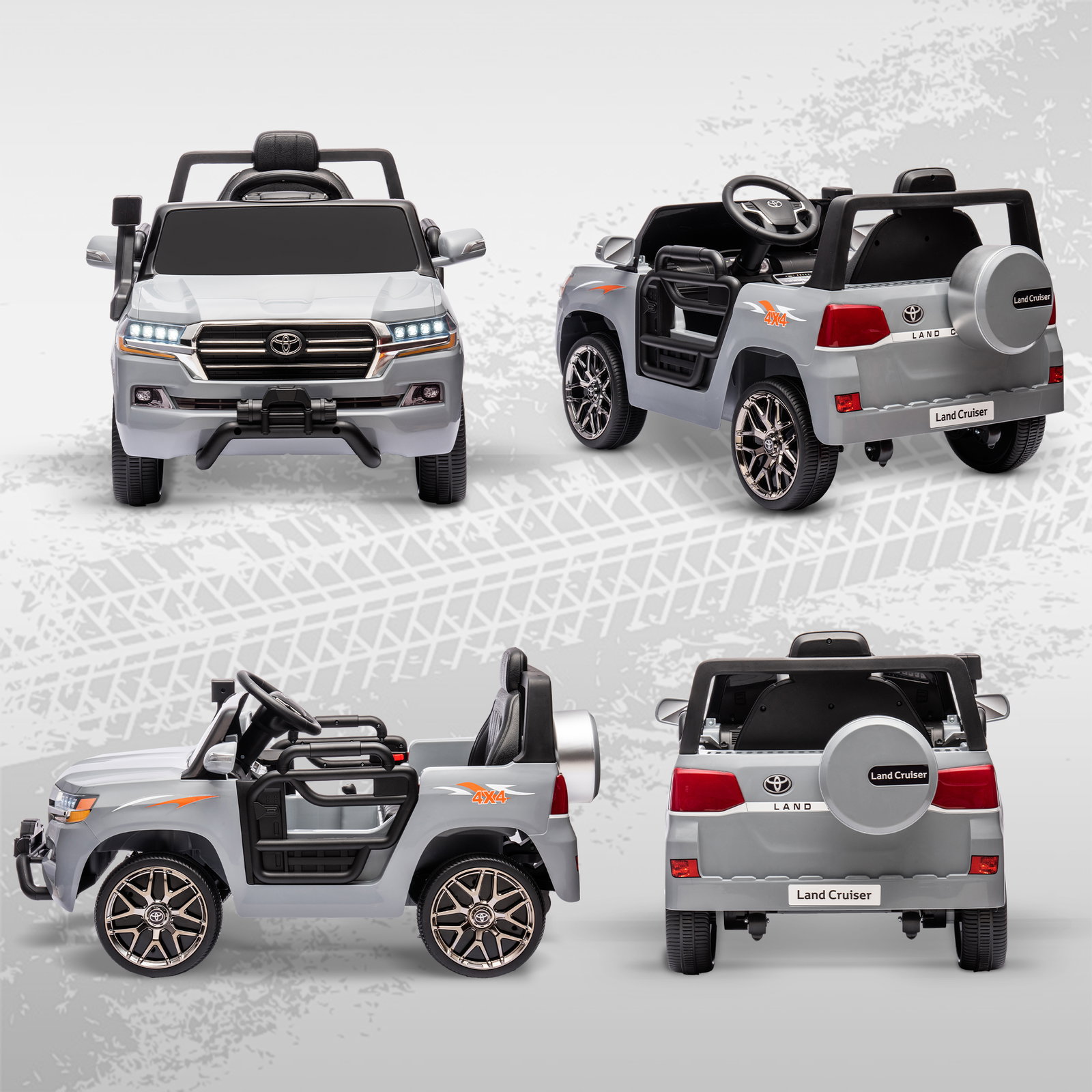 Carro elétrico para crianças toyota land cruiser 12v com faróis buzina arranque lento e música mp3 107x65x55,5 cm cinza