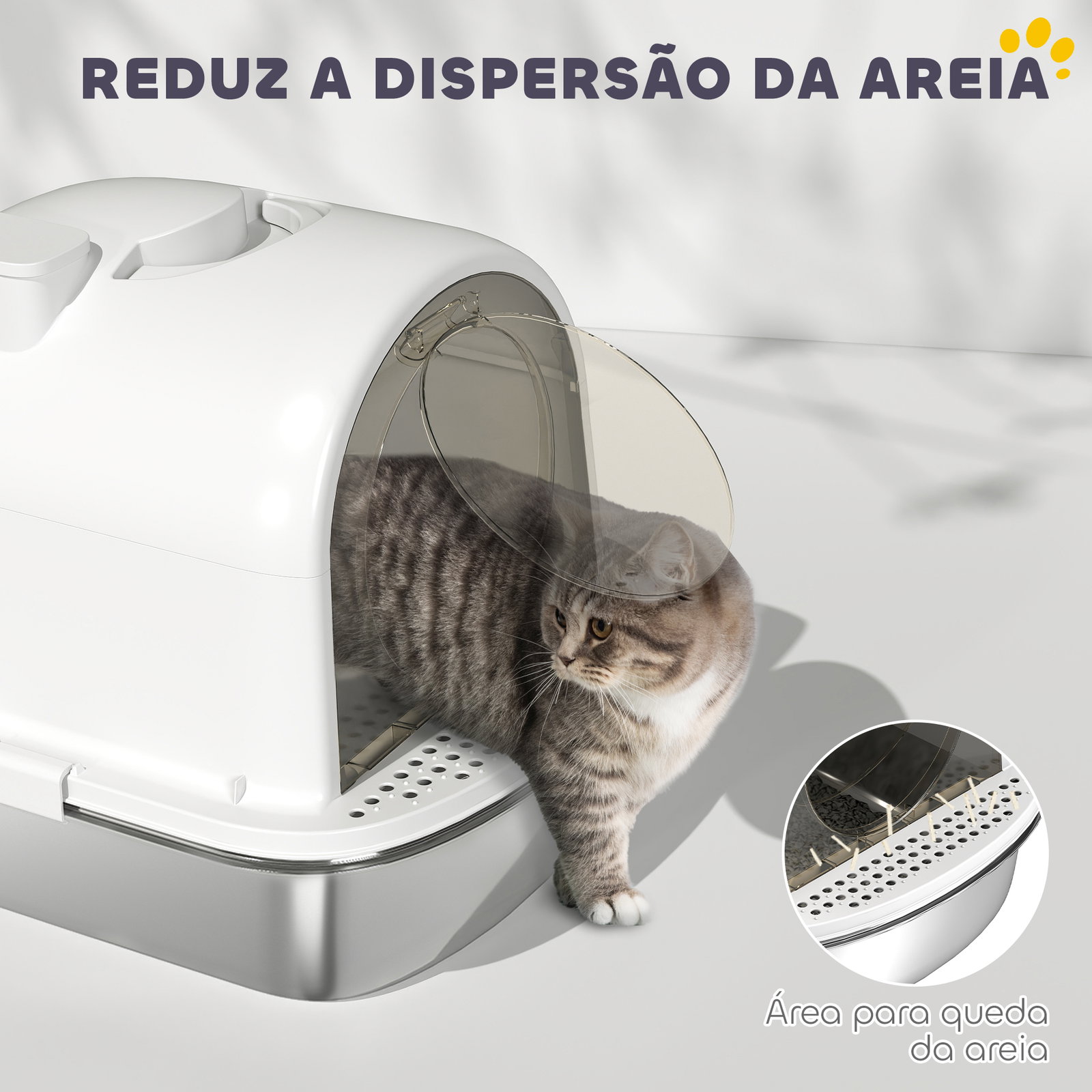 Caixa de areia para gatos em aço inoxidável com tampa caixa de areia com bolsa desodorizante e pá 52,4x41,3x39,9 cm branco