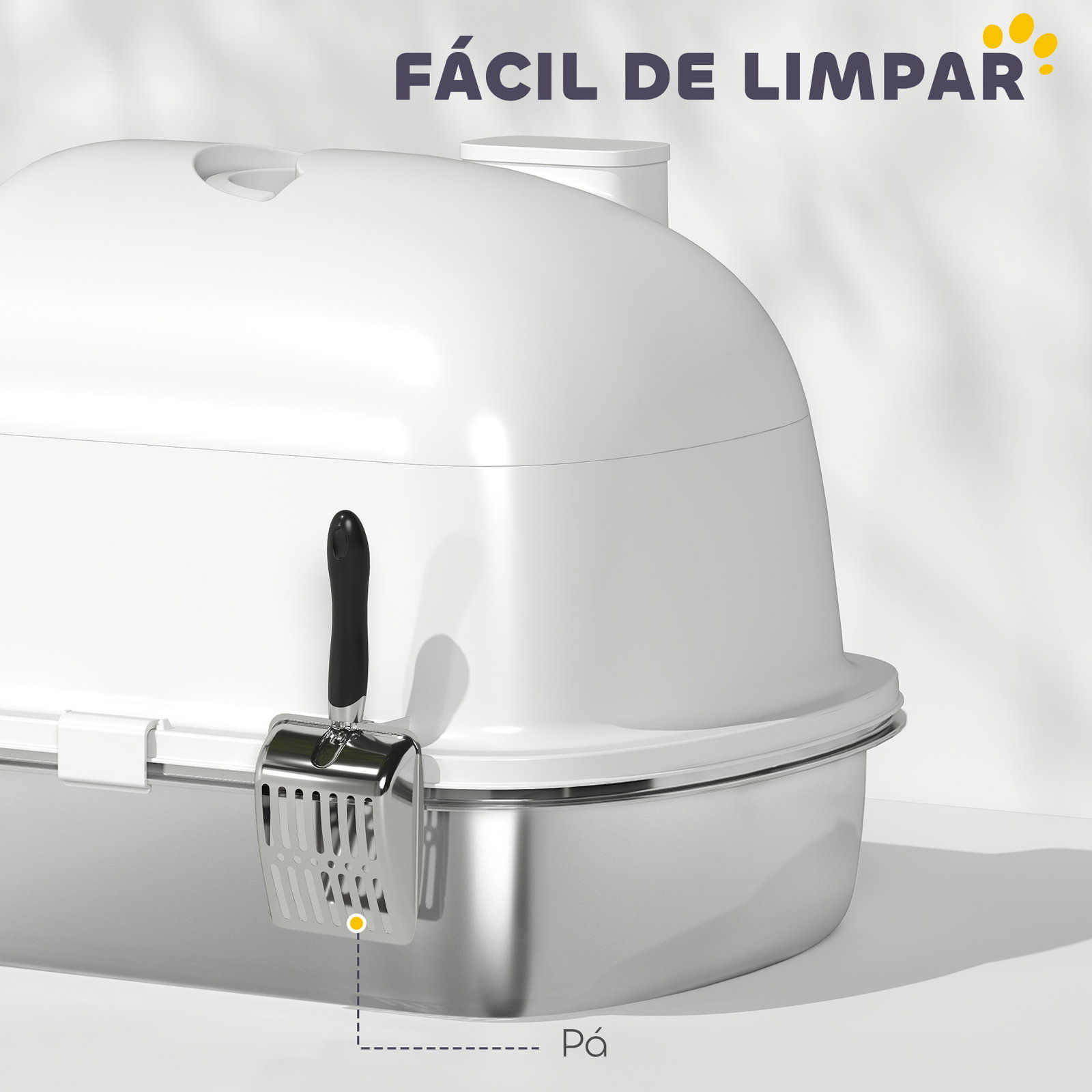 Caixa de areia para gatos em aço inoxidável com tampa caixa de areia com bolsa desodorizante e pá 52,4x41,3x39,9 cm branco