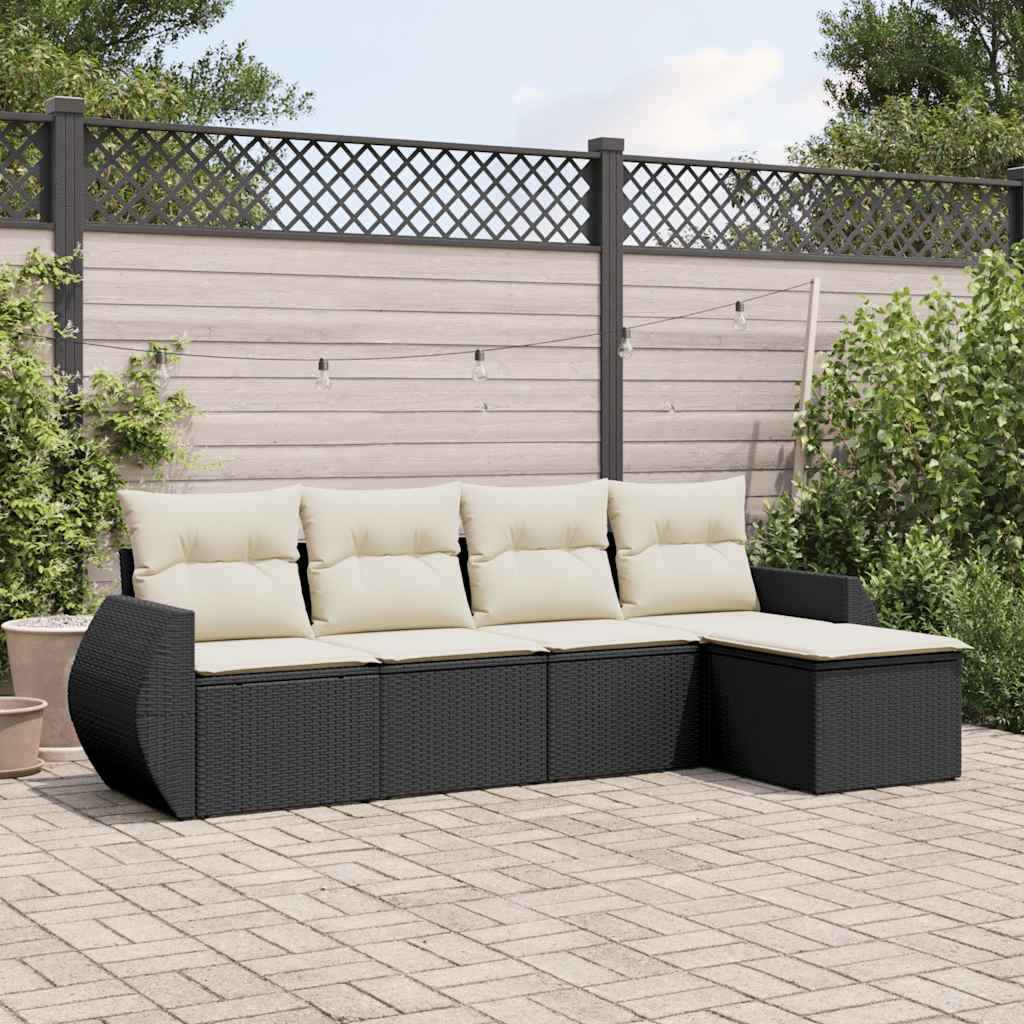5 Pcs conjunto sofás de jardim com almofadões vime PE preto
