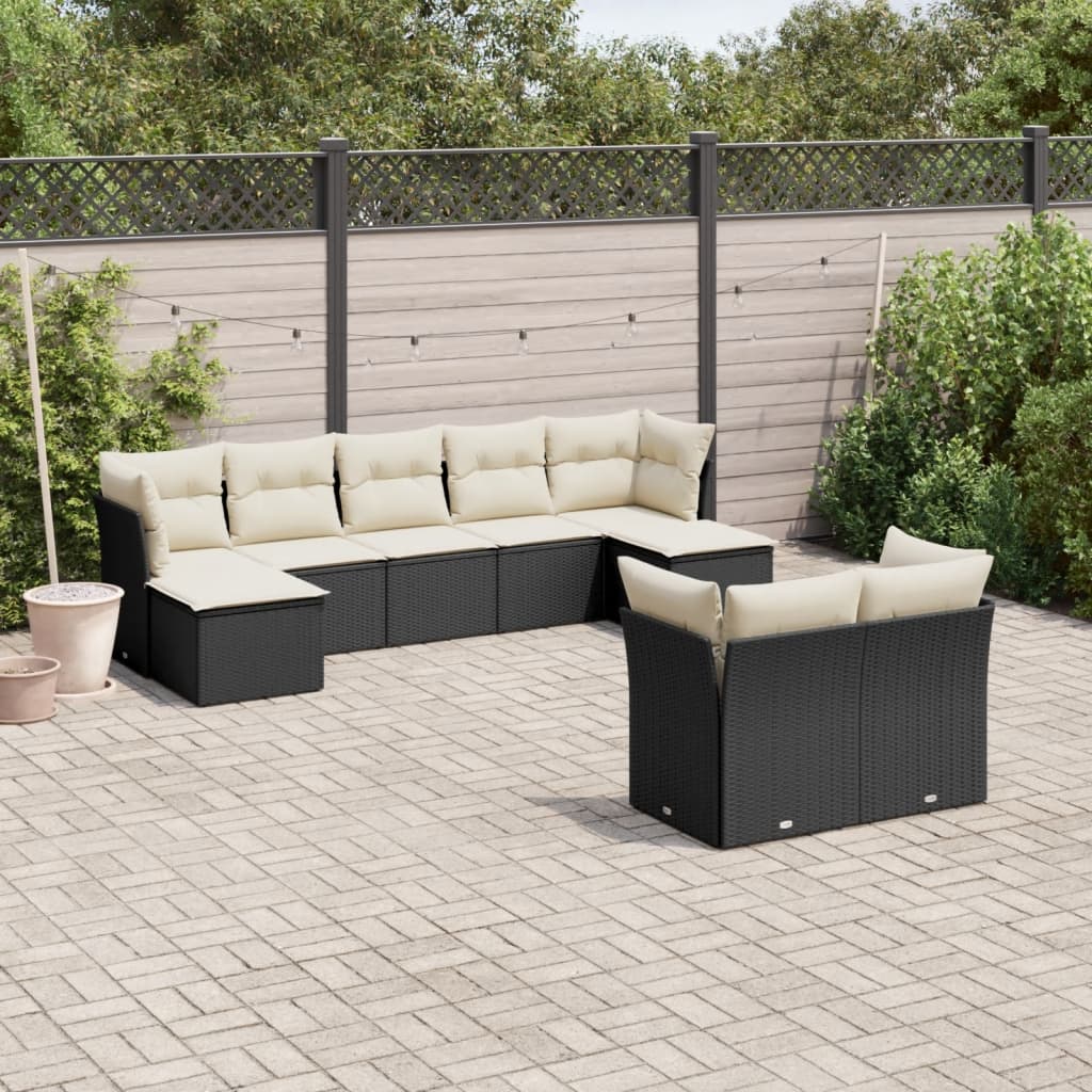 9 Pcs conjunto de sofás p/ jardim c/ almofadões vime PE preto