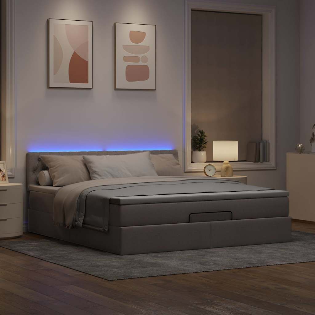 Cama otomana com colchão & leds 180x200cm cinza-acastanhado