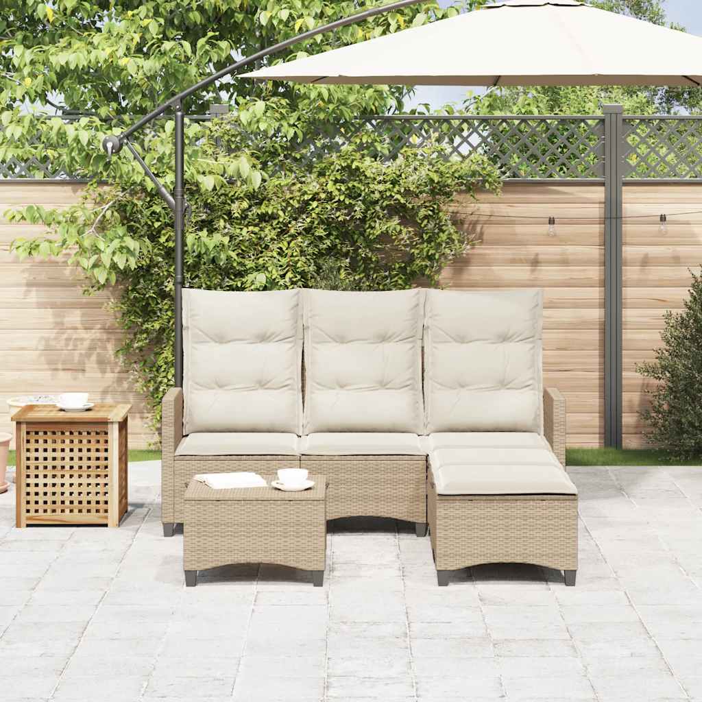 3 Pcs conjunto sofás de jardim com almofadões em l vime PE bege