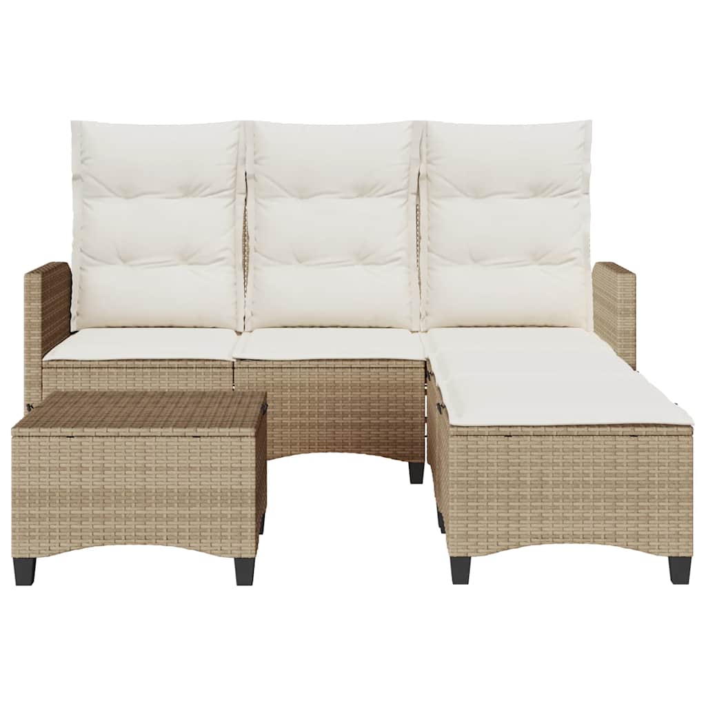 3 Pcs conjunto sofás de jardim com almofadões em l vime PE bege