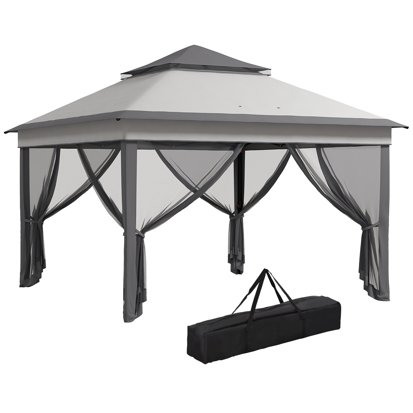 Tenda dobrável 3,26x3,26x2,72 m com altura ajustável 4 painéis de malha proteção uv30+ e bolsa de transporte cinza