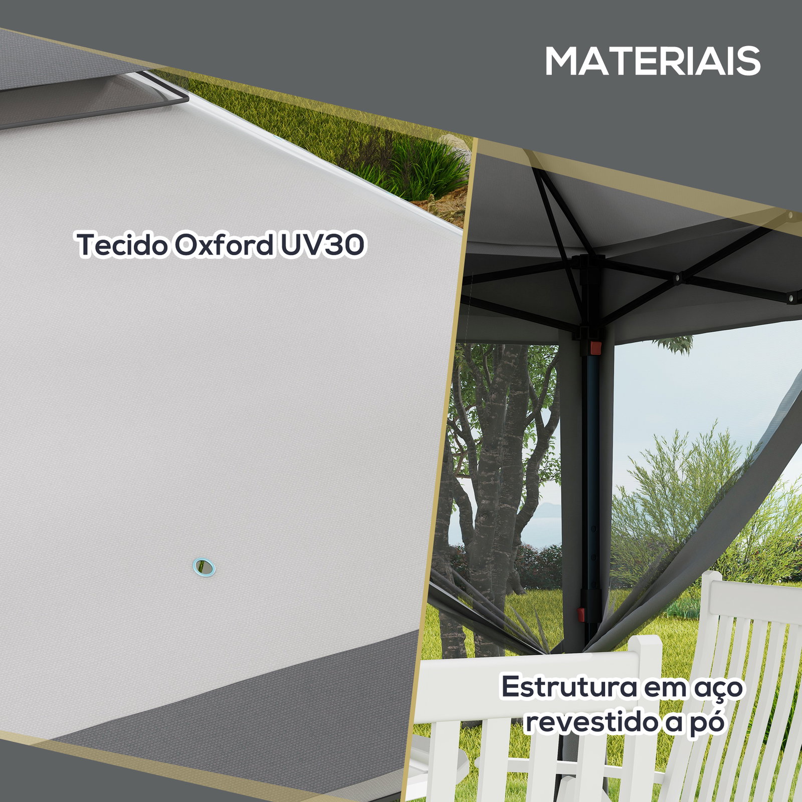Tenda dobrável 3,26x3,26x2,72 m com altura ajustável 4 painéis de malha proteção uv30+ e bolsa de transporte cinza