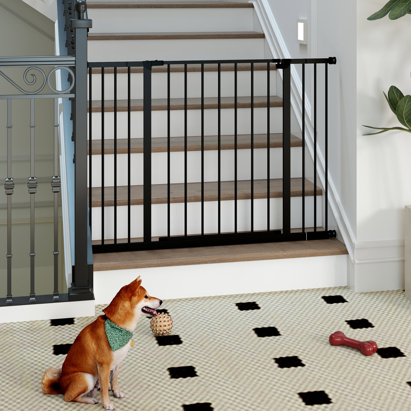 Barreira de segurança para animais de estimação extensível para escadas e portas barreira de segurança para cães 76-107x76 cm preto
