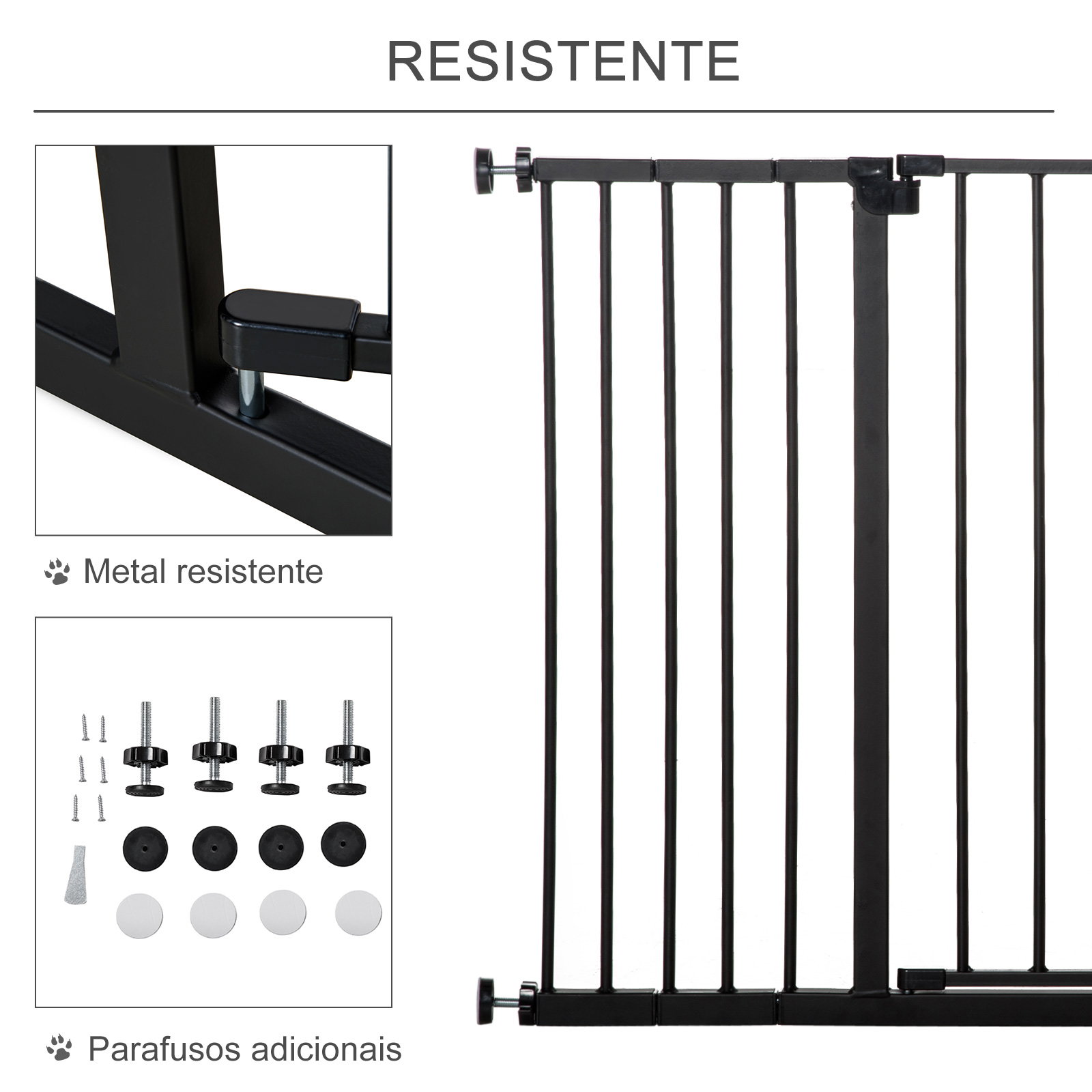 Barreira de segurança para animais de estimação extensível para escadas e portas barreira de segurança para cães 76-107x76 cm preto