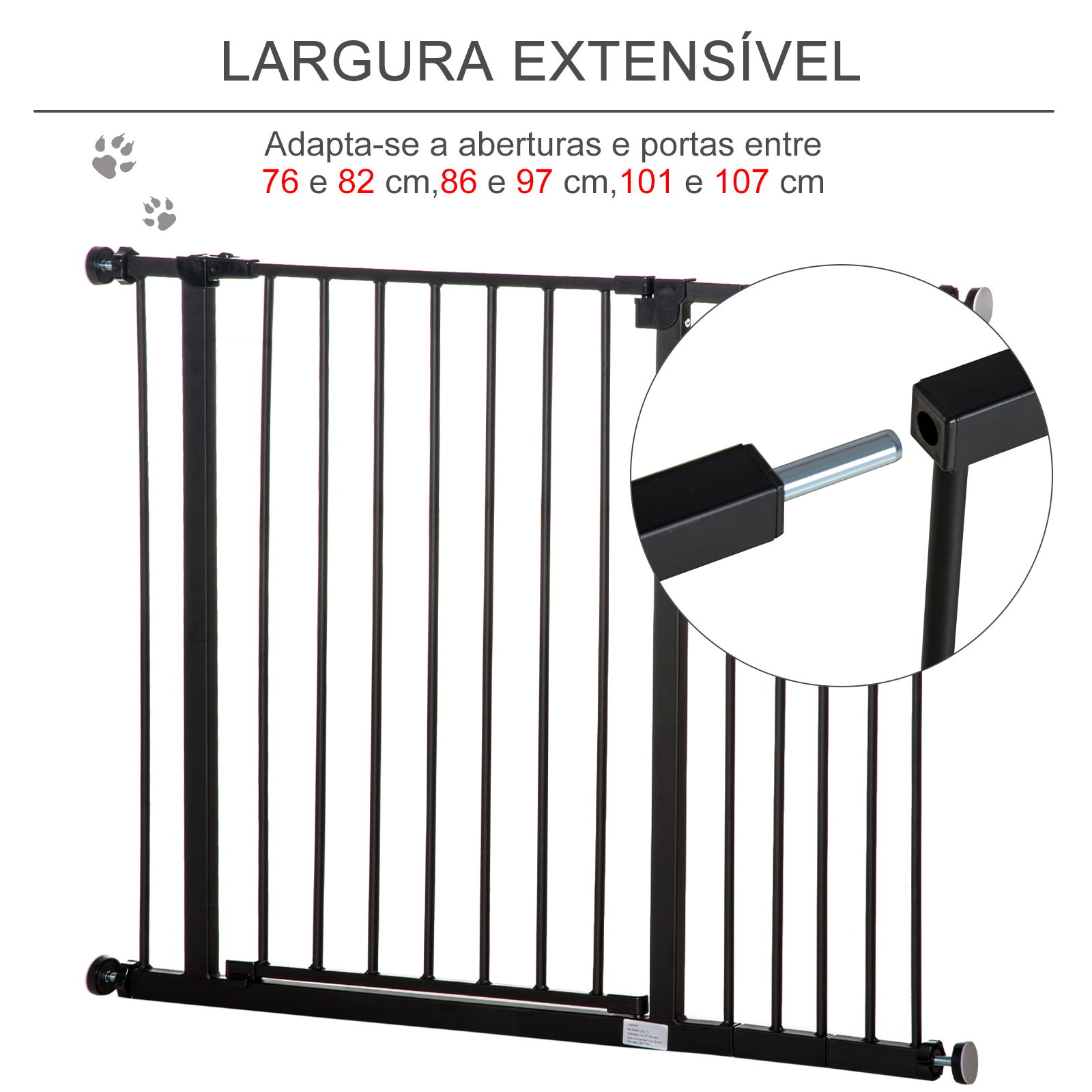 Barreira de segurança para animais de estimação extensível para escadas e portas barreira de segurança para cães 76-107x76 cm preto