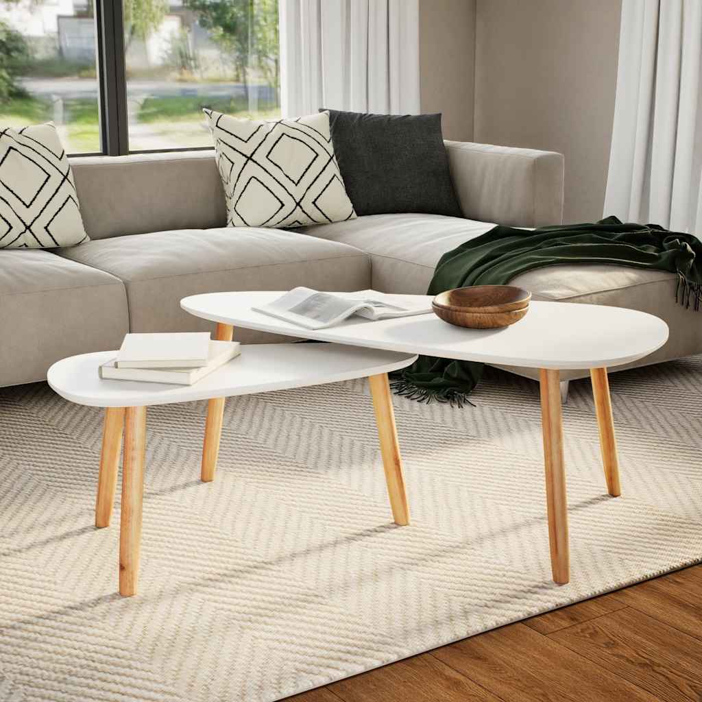 Conjunto mesas de centro 2 pcs pinho maciço branco